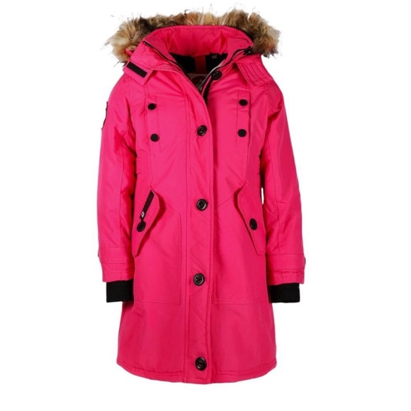 Canada Weather Gear girls faux fur waterproof parka fuchsia 5/6 - Picture 1 of 10
